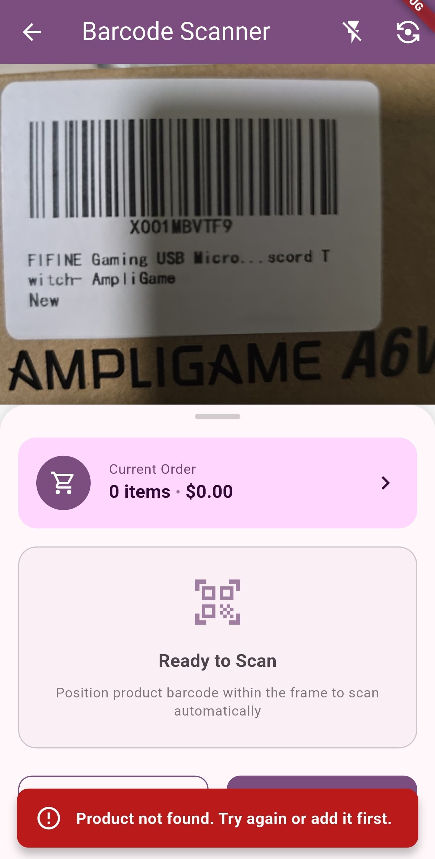 AMAL POS mobile barcode scanner scanning product code in real time