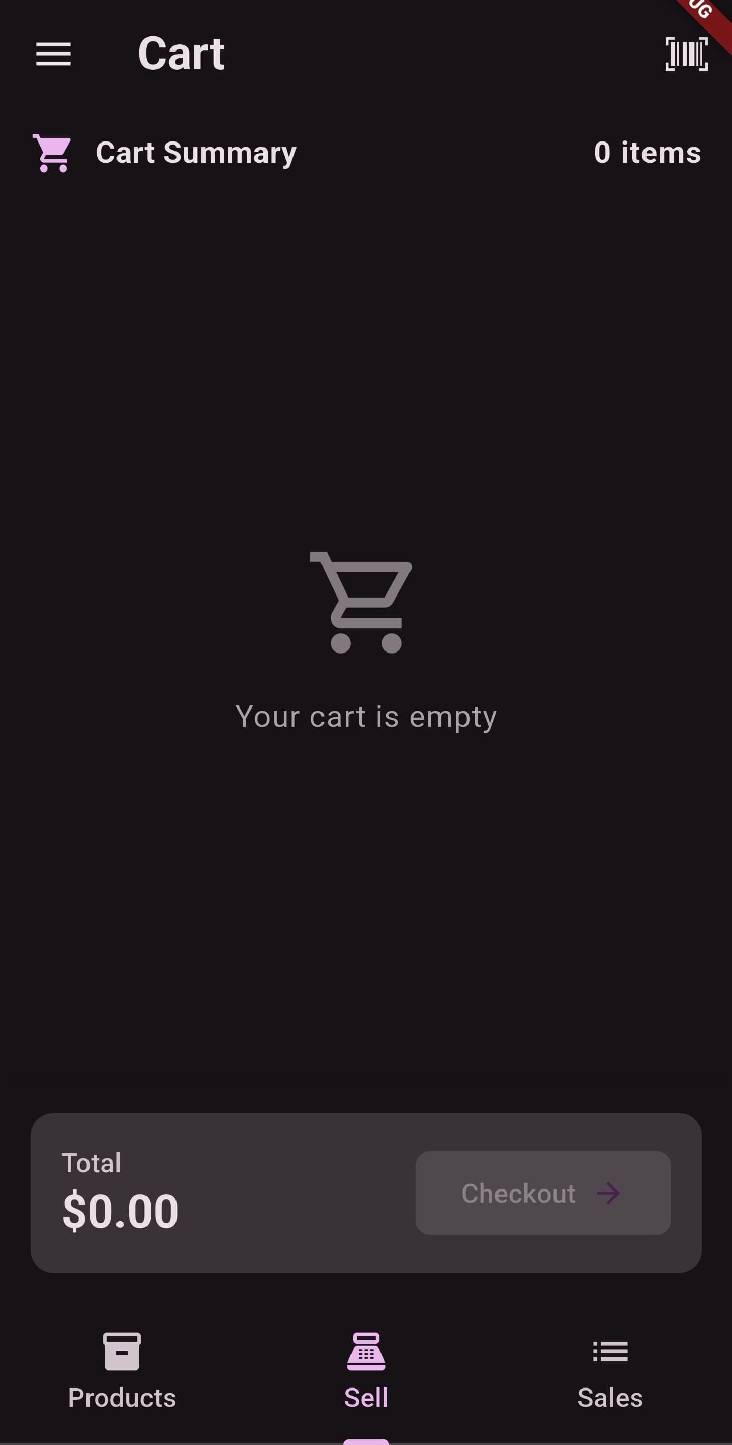 AMAL POS Cart and Checkout screen showing order calculation