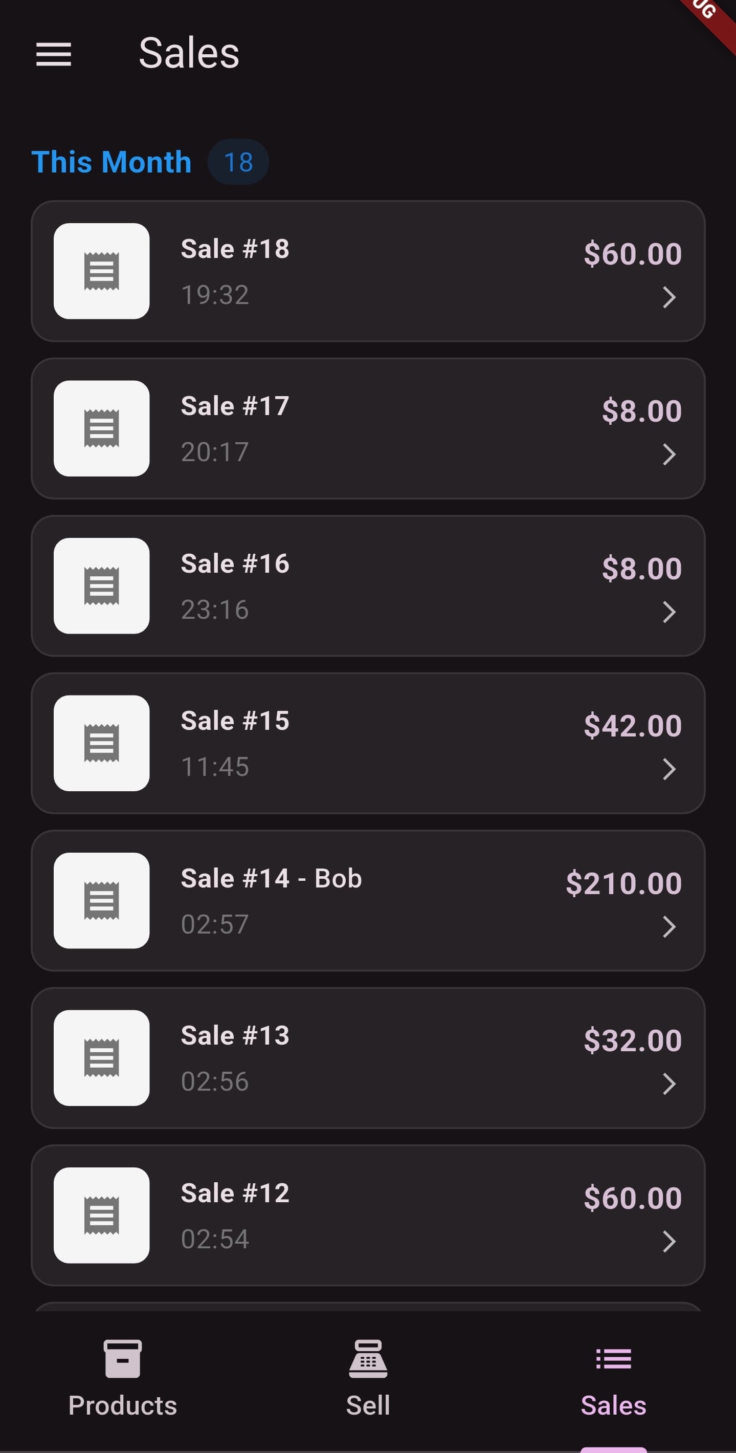 AMAL POS Sales history and reports screen